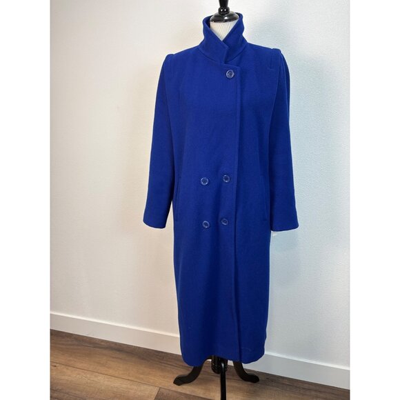 VTG Forecaster Of Boston Womens Blue Wool Long Double-Breasted Coat 13/14 USA - Picture 11 of 14